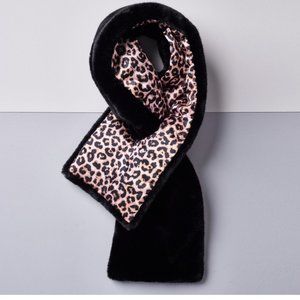 Faux Fur Puffer Scarf - Black & Leopard